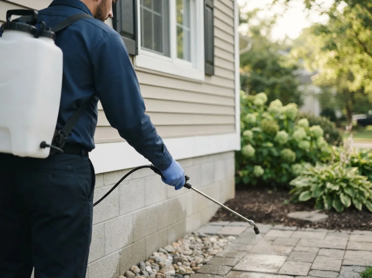 Pest control technician inspecting a home in Syosset, NY